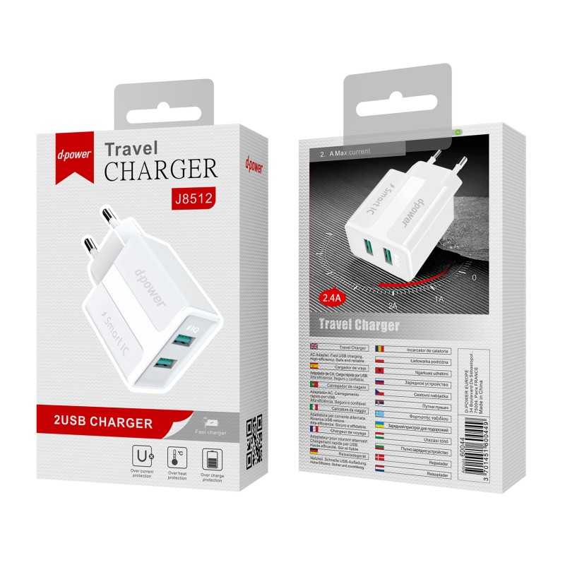 Agrandir CHARGEUR SECTEUR USB 2 PORTS J8512 BLANC