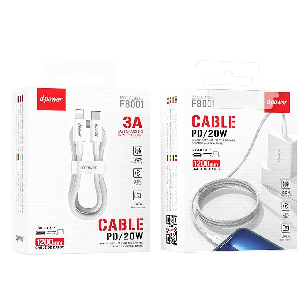 Cable Nylon F8001 20W PD USB-C to Lightning White